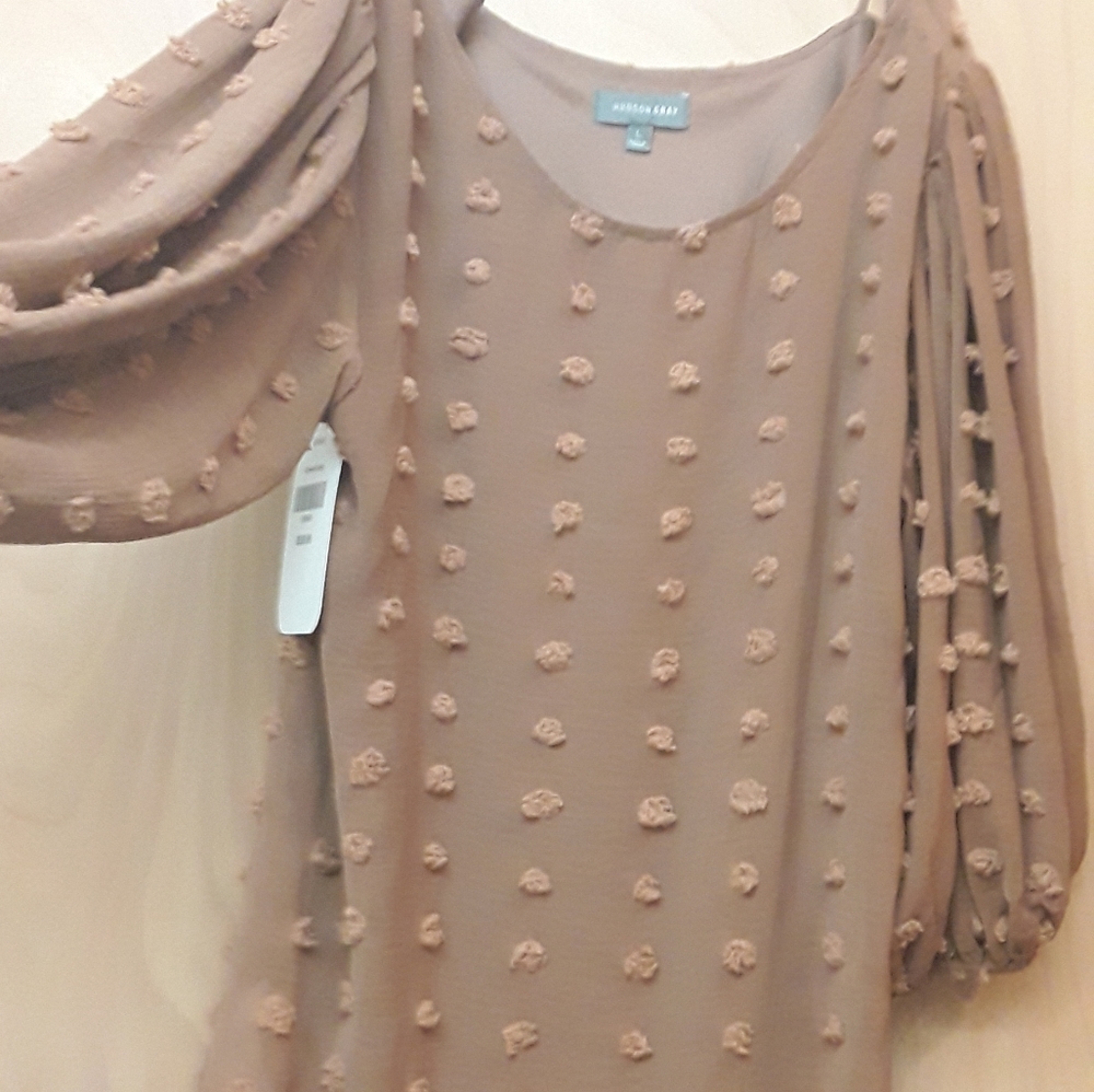 Beige Cream Boho Swiss Dot Flowy Top Hudson Grey